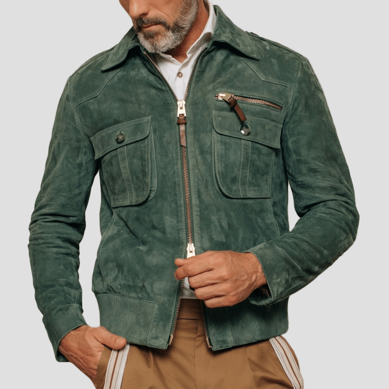 Hudson | Retro Lapel Zipper Breast Pocket Suede Jacket