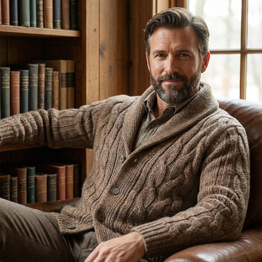 Carson | Cable Knit Shawl Cardigan Sweater