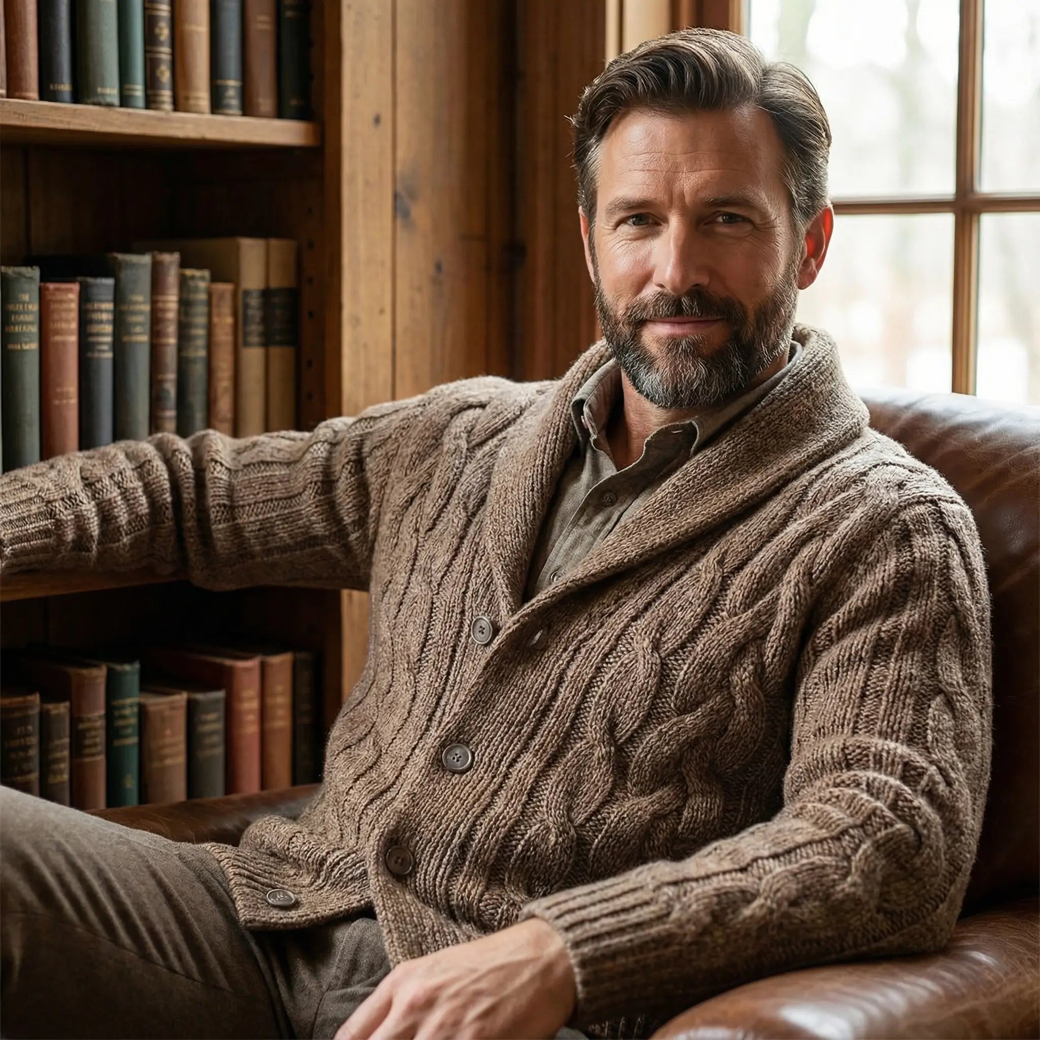 Carson | Cable Knit Shawl Cardigan Sweater