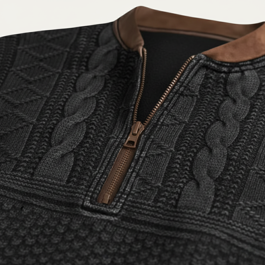 The Siena Men’s Casual Patterned Half Zip Sweater with Elbow Patches