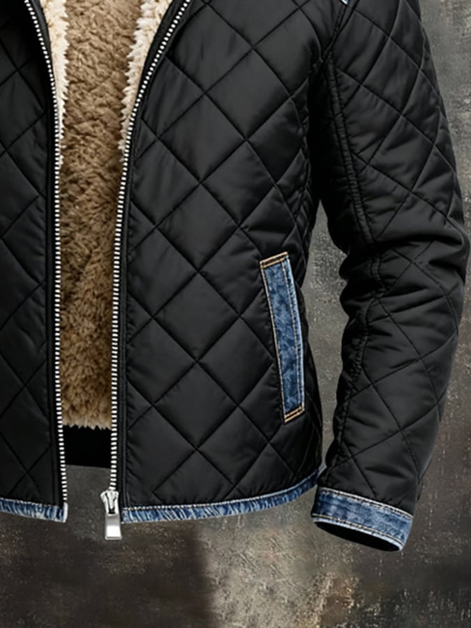 JACK HARRISON™ | BLACK QUILTED JACKET WITH DENIM DETAILS