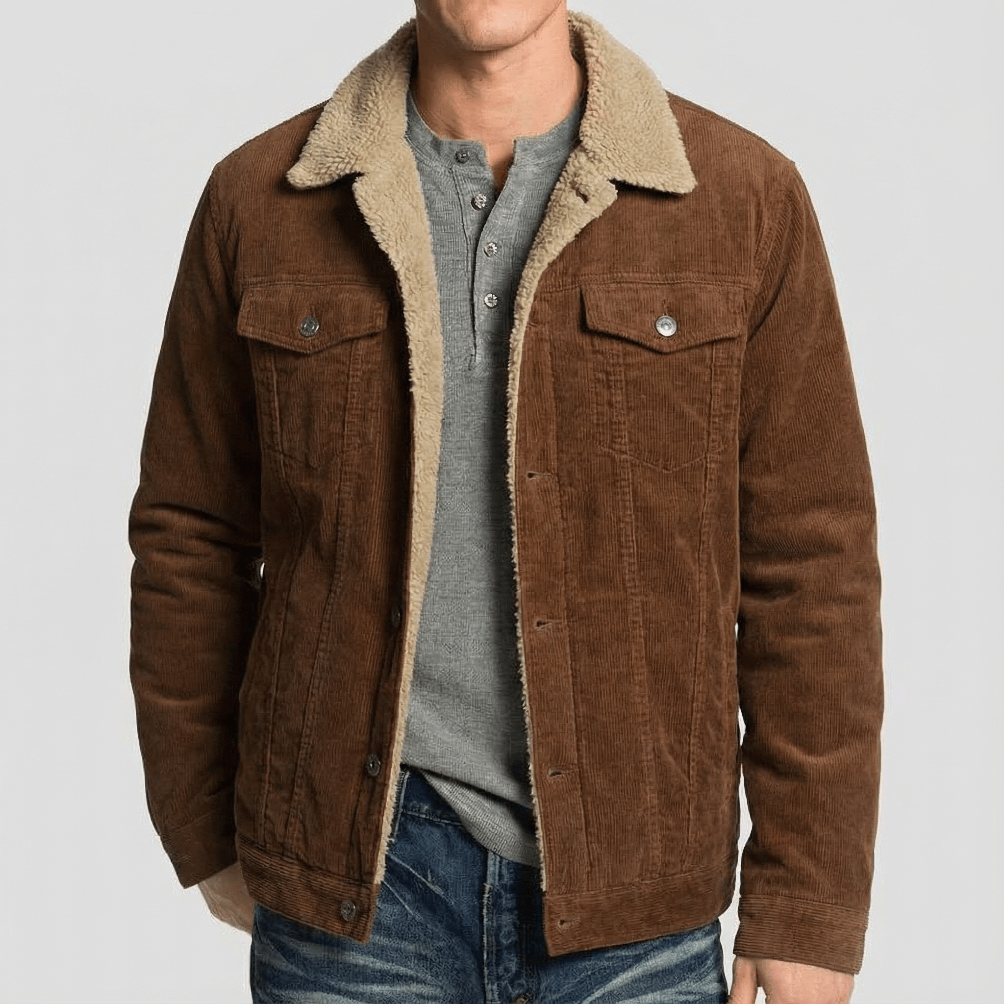 Theo | Vintage Suede Fleece Collar Patchwork Multi-Pocket Zipper Coat