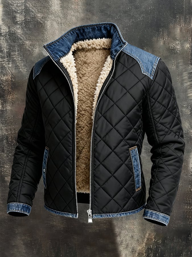JACK HARRISON™ | BLACK QUILTED JACKET WITH DENIM DETAILS