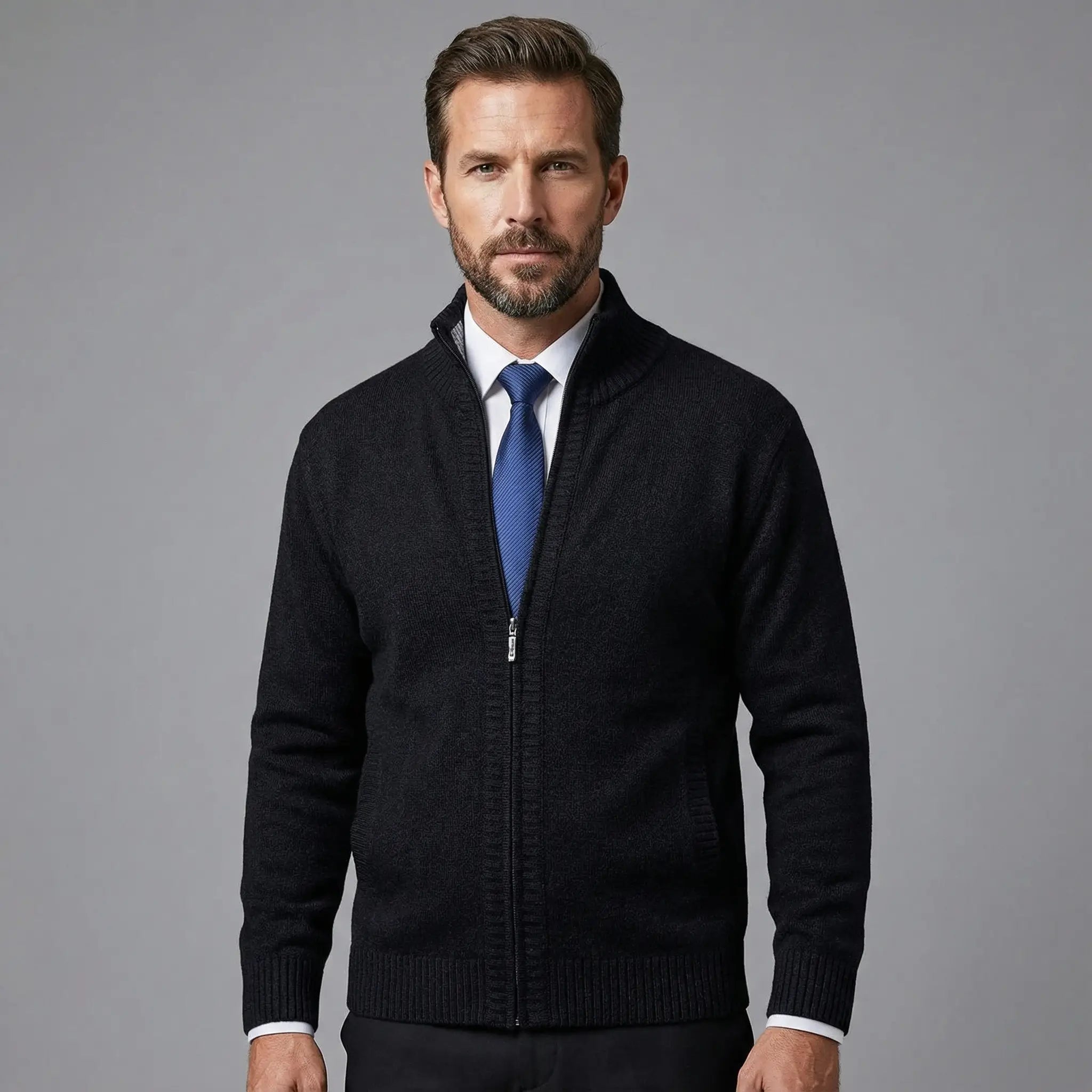 Owen | Solid Stand Collar Knit Cardigan