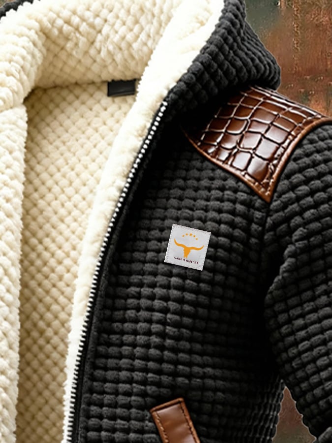 MARK | HERITAGE TEXTURED CARDIGAN WITH LEATHER PATCHWORK