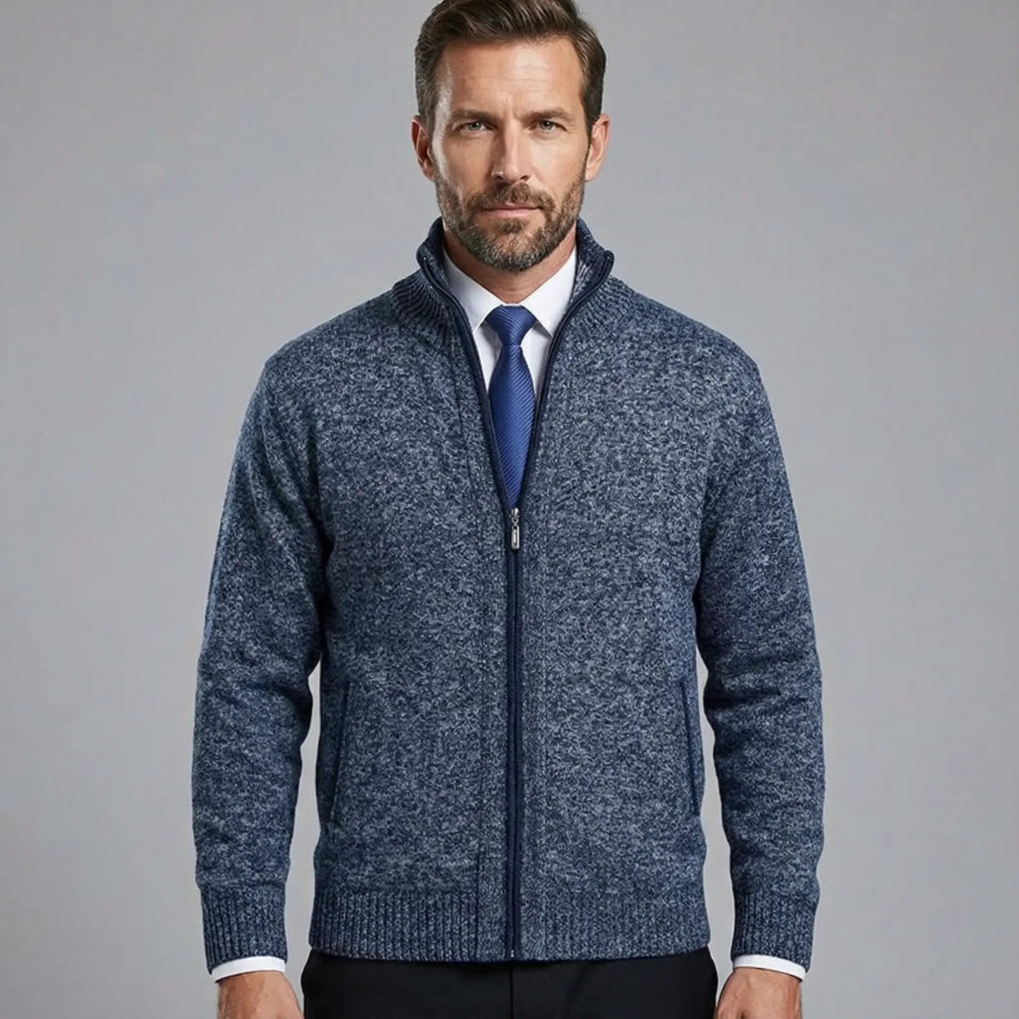Owen | Solid Stand Collar Knit Cardigan
