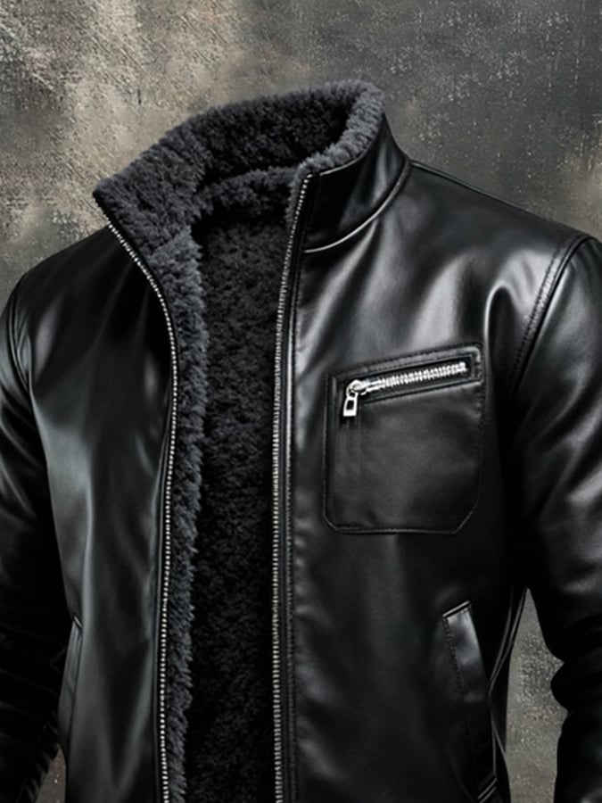 Jack Harrison™ | WARM BLACK LEATHER JACKET LINED WITH SHERPA