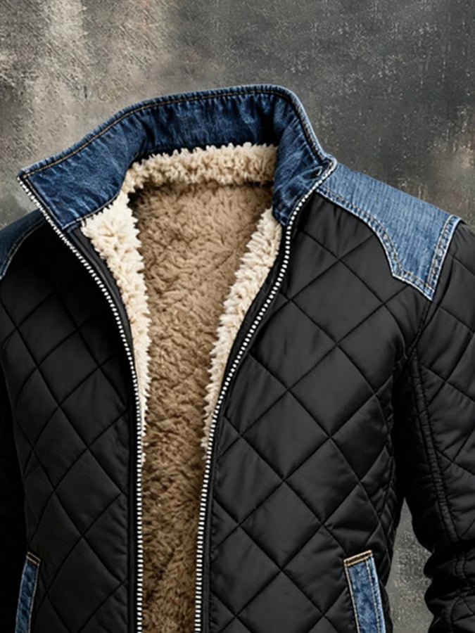 JACK HARRISON™ | BLACK QUILTED JACKET WITH DENIM DETAILS