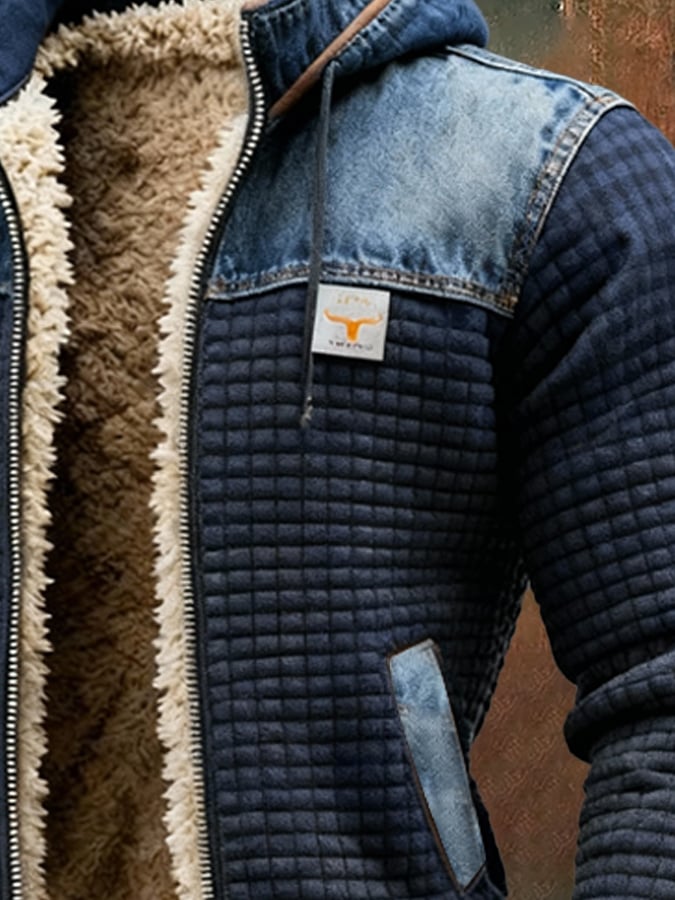 JACK HARRISON™ | NAVY QUILTED JACKET WITH DENIM DETAILS