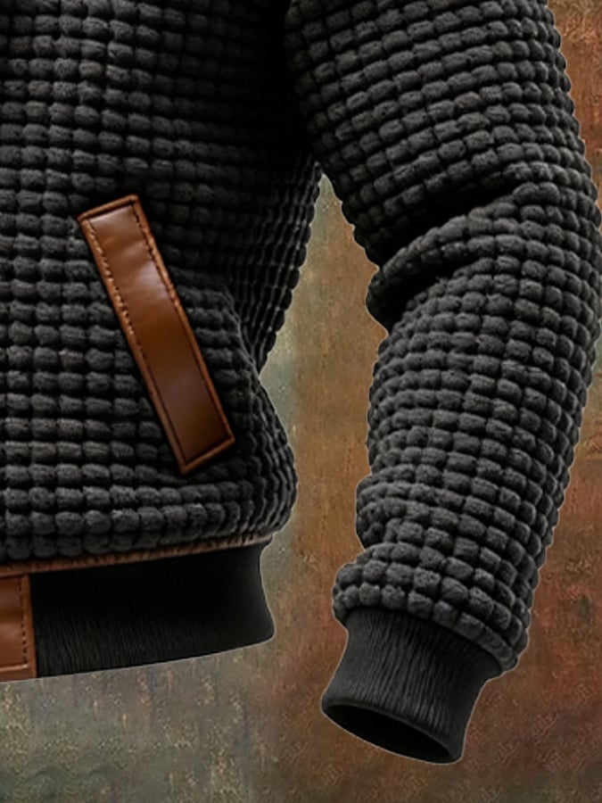 MARK | HERITAGE TEXTURED CARDIGAN WITH LEATHER PATCHWORK