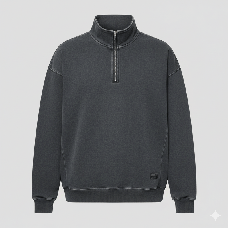 Beau | Loose Fleece Stand Collar Solid Color Sweatshirt