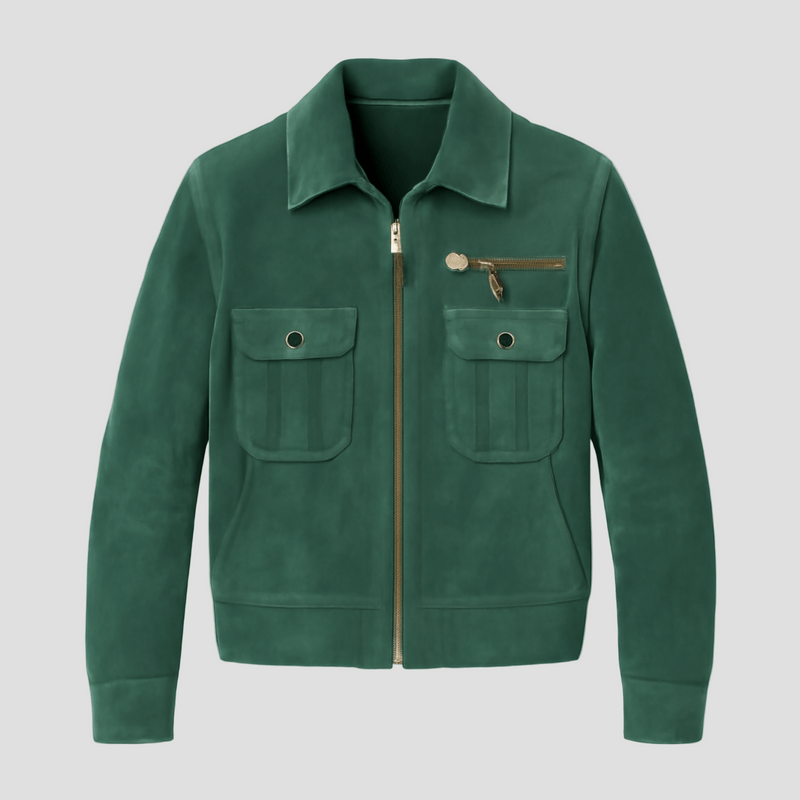 Hudson | Retro Lapel Zipper Breast Pocket Suede Jacket