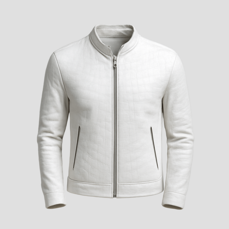 Nolan | Fashion Stone Pattern Stand Collar Slim Fit Leather Jacket