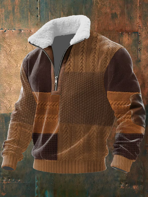 Marcus - Zip-Up Sweater with a High Fur-Trimmed Collar