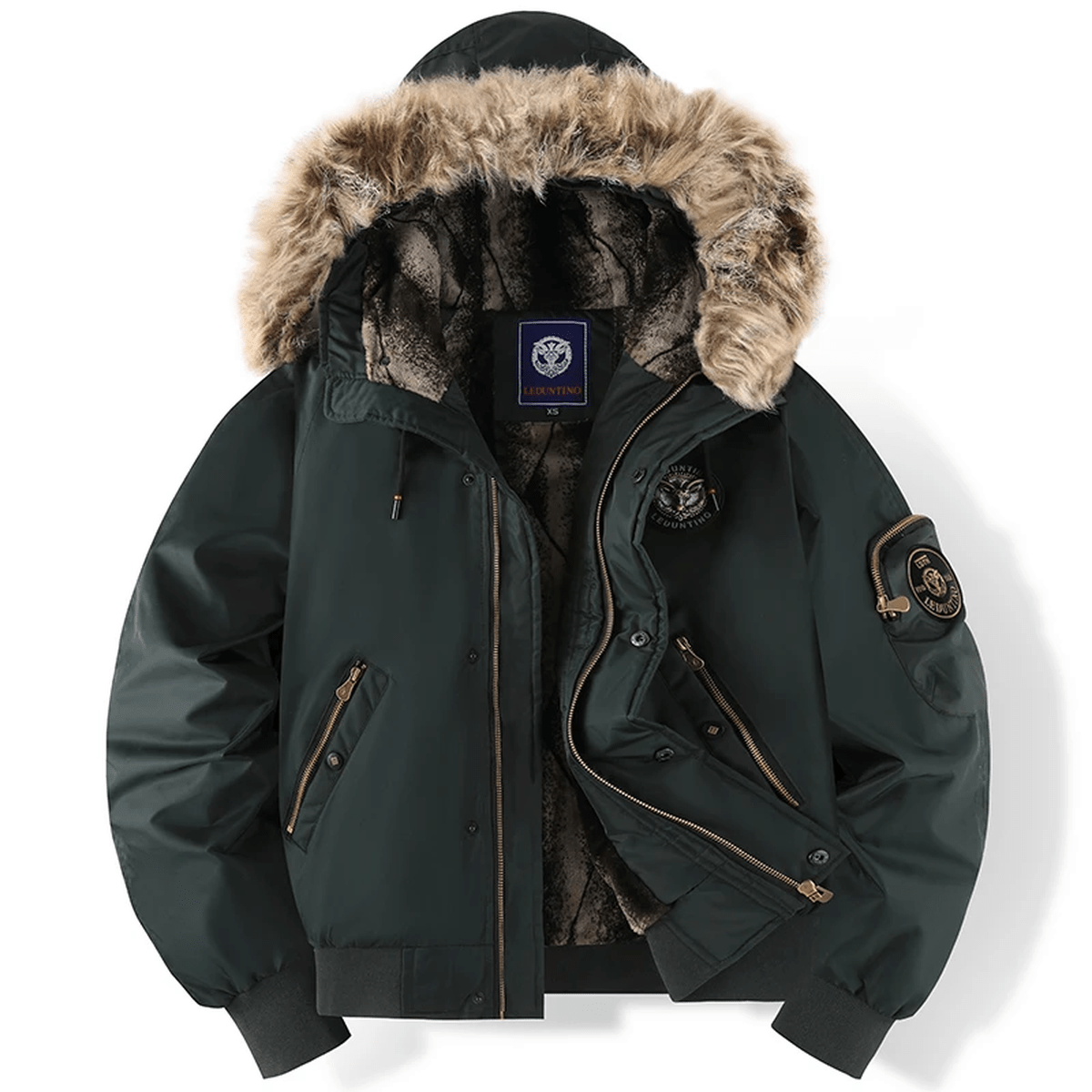 Men's Padded Bomber Jacket with Faux Fur Hood – Warm & Stylish