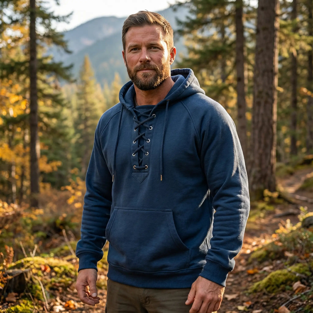 Tanner | Outdoor Solid Color Lace-Up Kangaroo Pocket Hoodie
