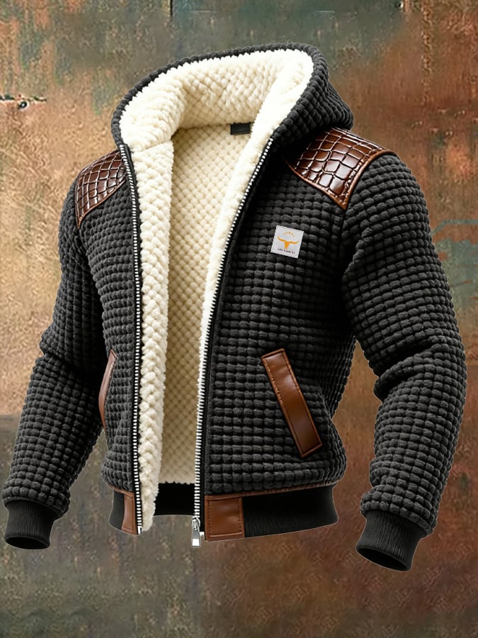 MARK | HERITAGE TEXTURED CARDIGAN WITH LEATHER PATCHWORK