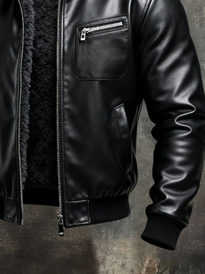 Jack Harrison™ | WARM BLACK LEATHER JACKET LINED WITH SHERPA