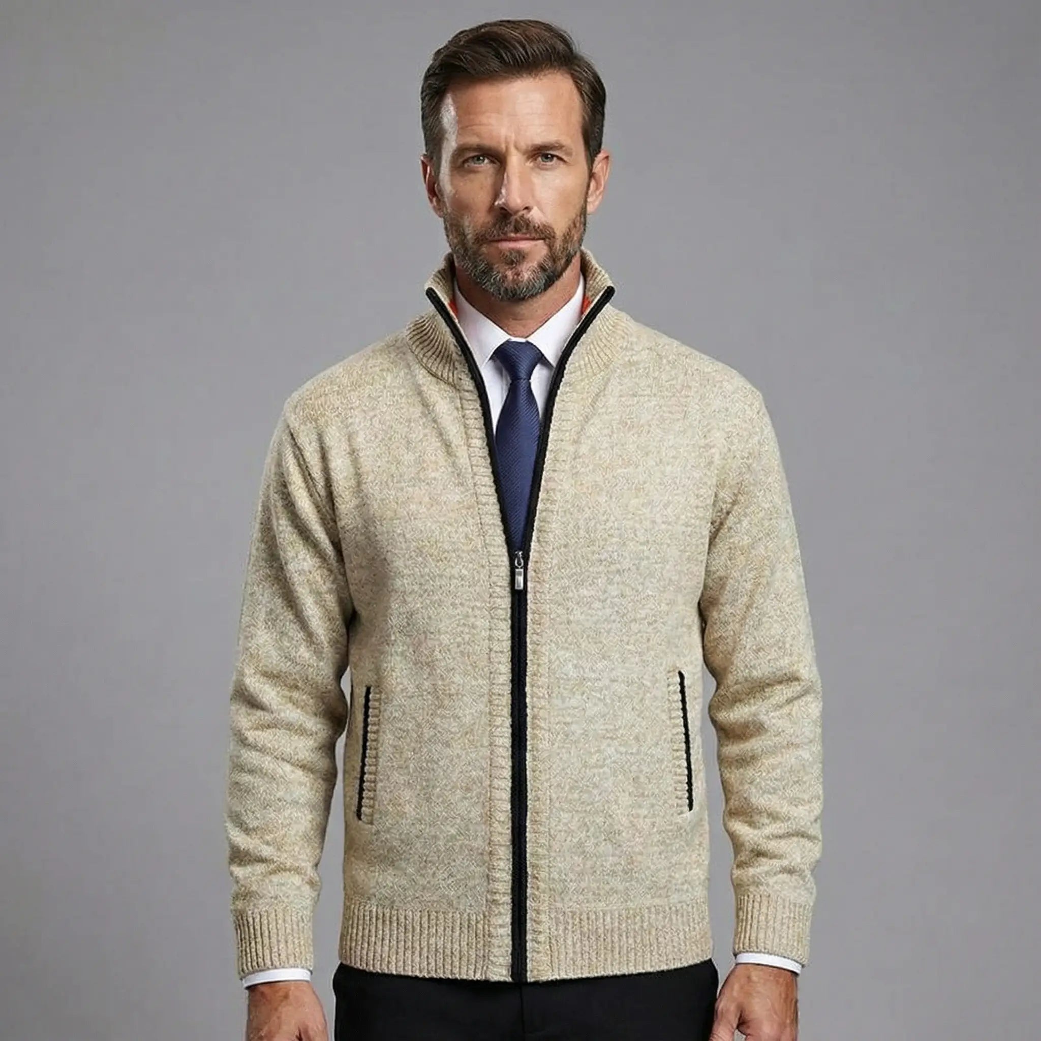 Owen | Solid Stand Collar Knit Cardigan