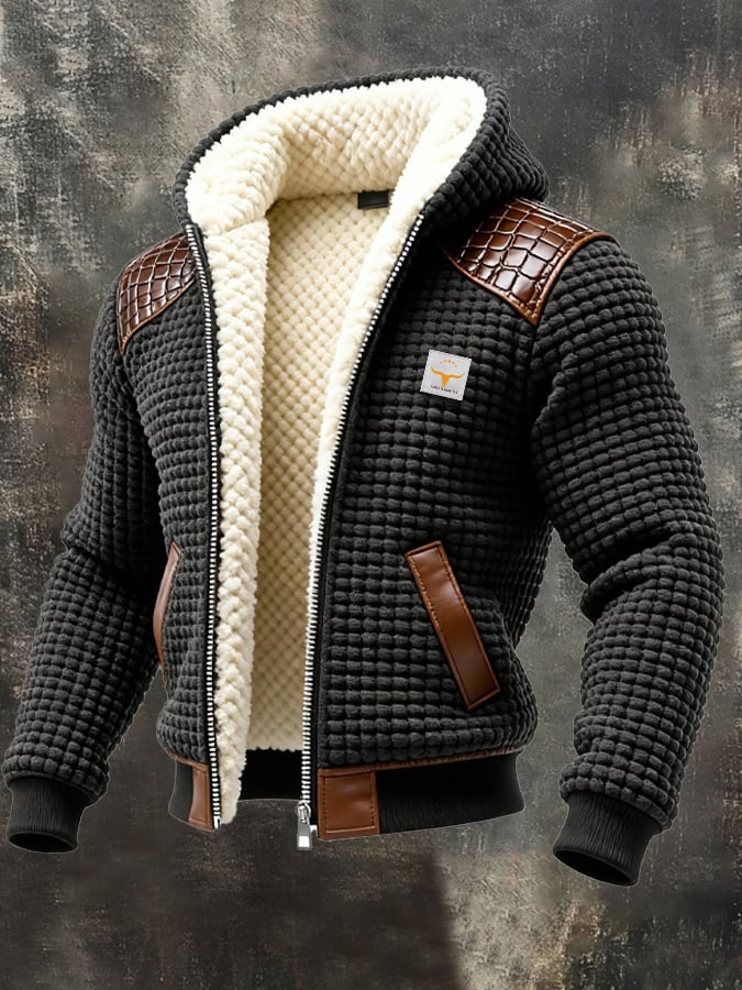MARK | HERITAGE TEXTURED CARDIGAN WITH LEATHER PATCHWORK