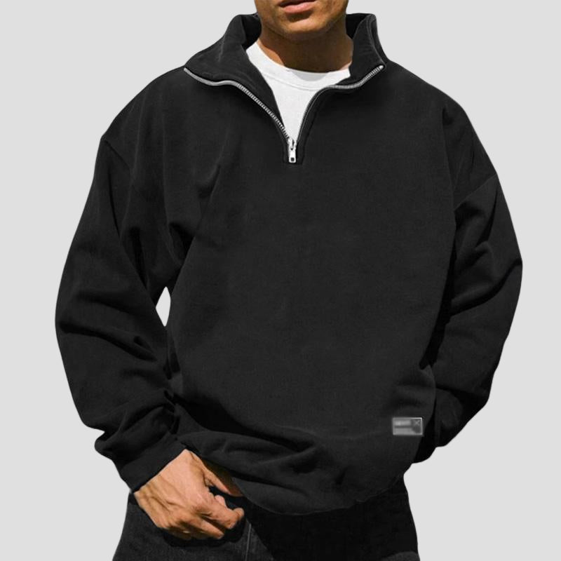 Beau | Loose Fleece Stand Collar Solid Color Sweatshirt