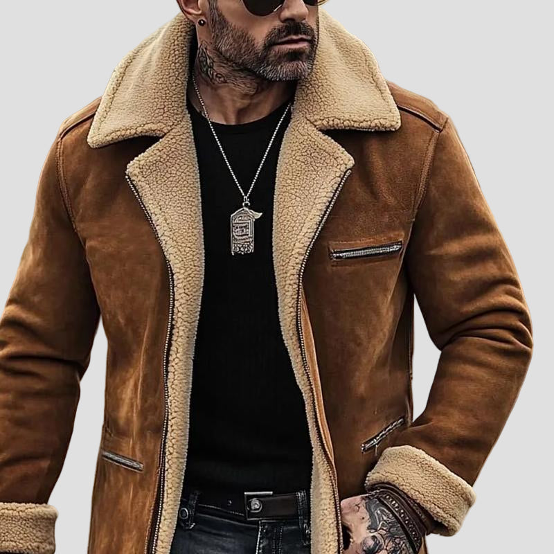 Malthe | Men's Suede Coat with Lapels and Multiple Pockets