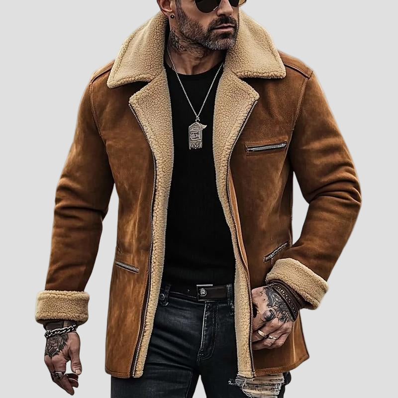Malthe | Men's Suede Coat with Lapels and Multiple Pockets